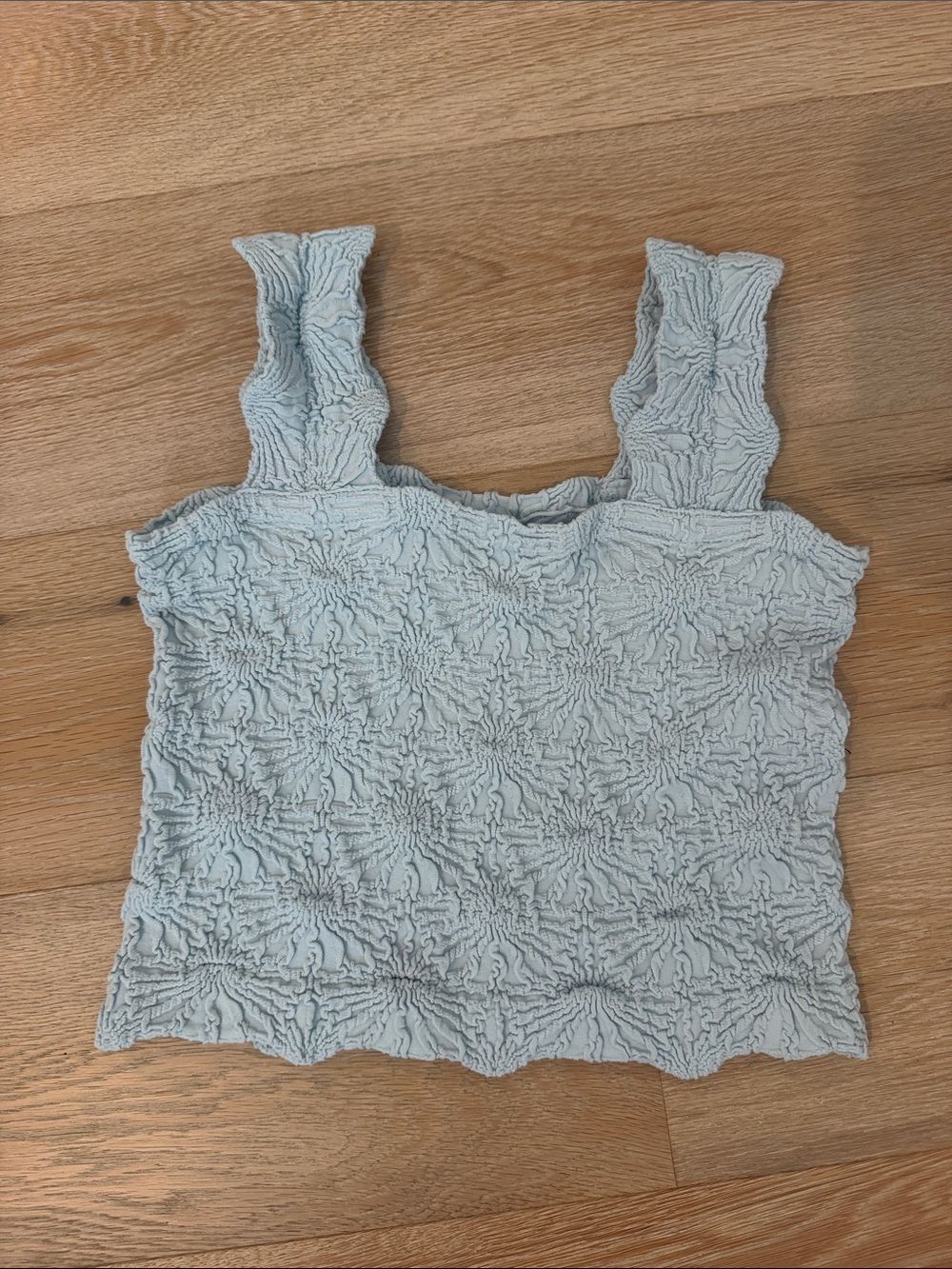 Textured Square-Neck Crop Tank Top in Light Blue